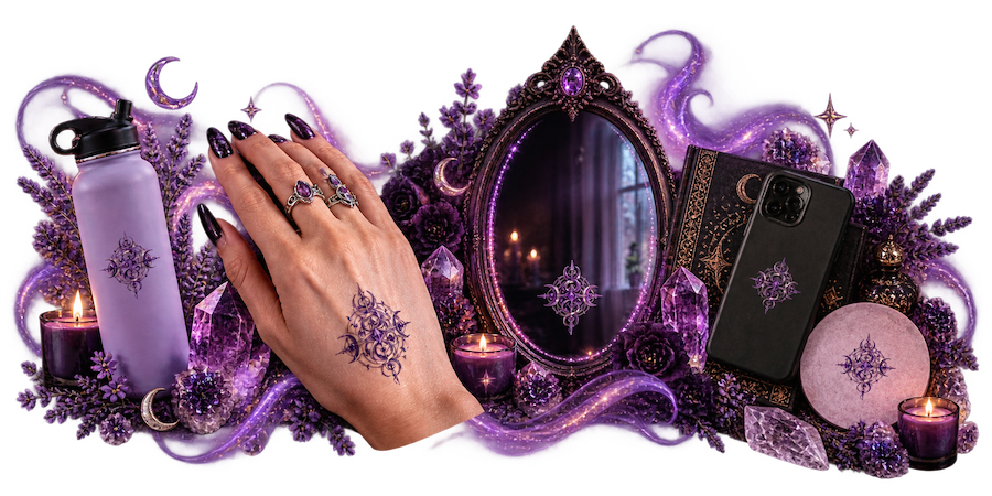 Mystische Ritualgegenstände für einen Reality Switch in violettem Witch Floor Design