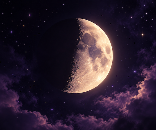 zunehmende Mondsichel über violetten Wolken - Geldzauber mit Zimt